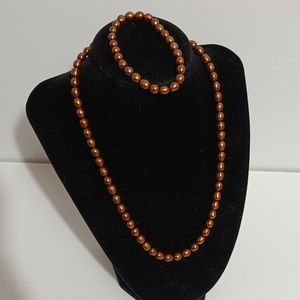 Chocolate Bronze Freshwater Pearls Necklace and Bracelet Set